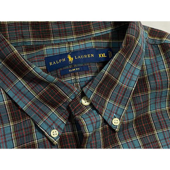 Ralph Lauren Button Down Shirt Men’s Size 2XL Long Sleeve Plaid Blue Classic Fit - Picture 6 of 9